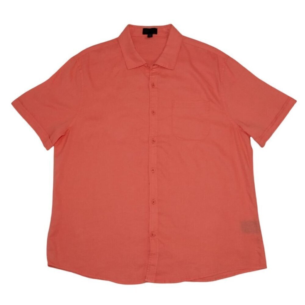 Lagascaron Mens XL Coral Linen Blend Short Sleeve Button-Up Shirt.